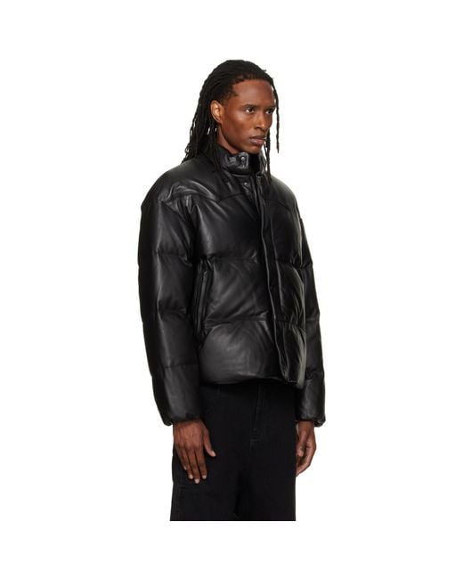 TONYWACK Black Lamb Leather Down Puffer Jacket for men