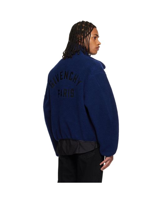 Givenchy Blue Wool Fleece Bomber Jacket for men