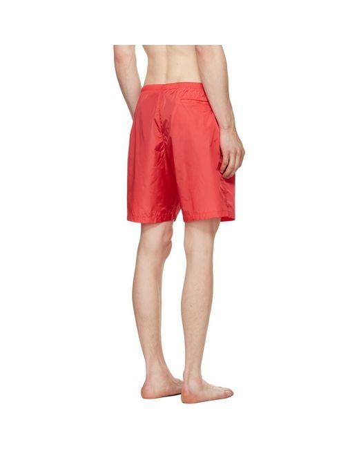 Palm Angels Red Curved Logo Swim Shorts for men