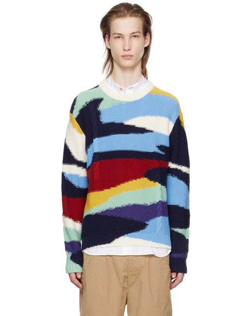 PS by Paul Smith Blue Multicolor Plains Sweater for men