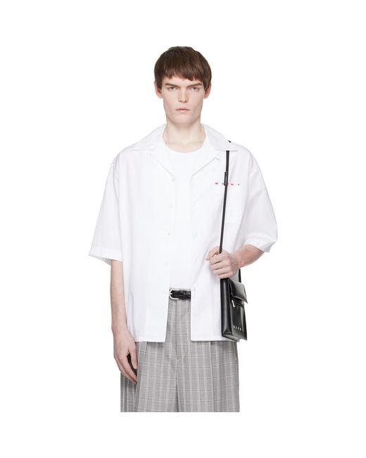 Marni White Peeping Logo Bowling Shirt for men