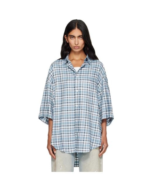 Acne Blue Checked Flannel Shirt