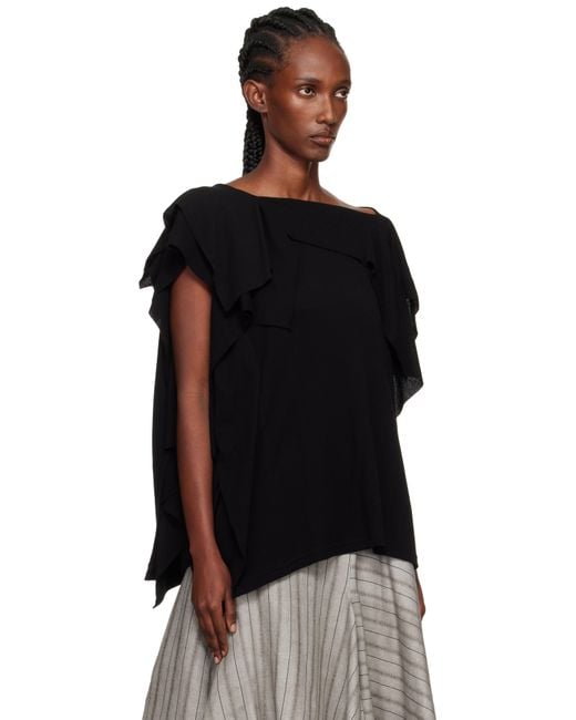 Yohji Yamamoto Black High Twisted Crepe & Interlock Draped T-Shirt