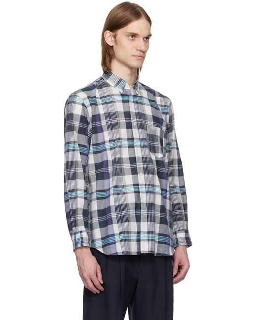 メンズ Comme des Garçons グレー＆ブルー ヤーンダイ コットンポプリン チェック シャツ Blue