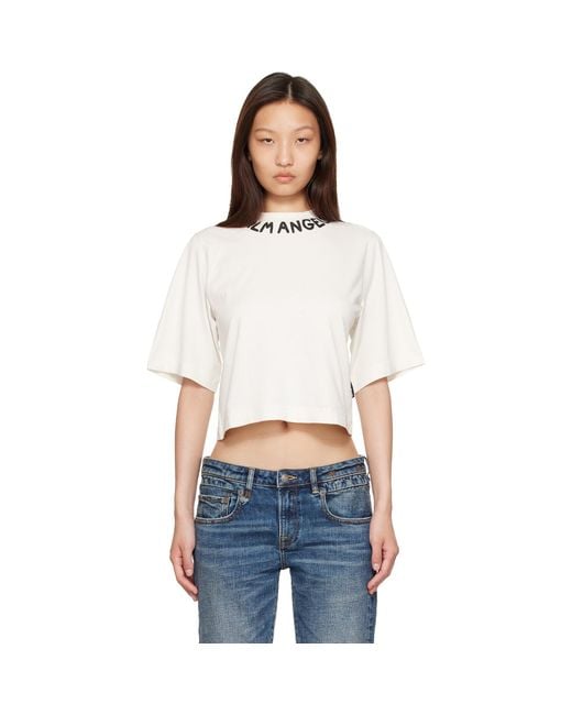 Palm Angels White Off- Neck Logo Boxy T-Shirt