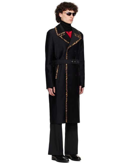 メンズ Ernest W. Baker ブラック Cheetah Trim トレンチコート Black