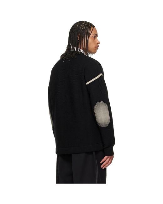 Maison Margiela Black Virgin Wool Elbow Patch Cardigan for men
