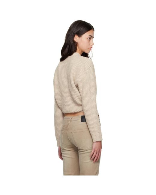R13 Natural Split Hem Ribbed Cardigan