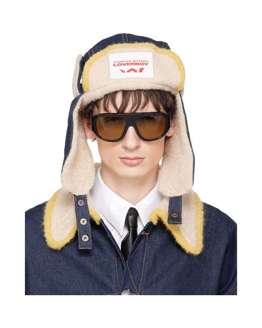 Charles Jeffrey Blue Knit Patch Trapper Hat for men