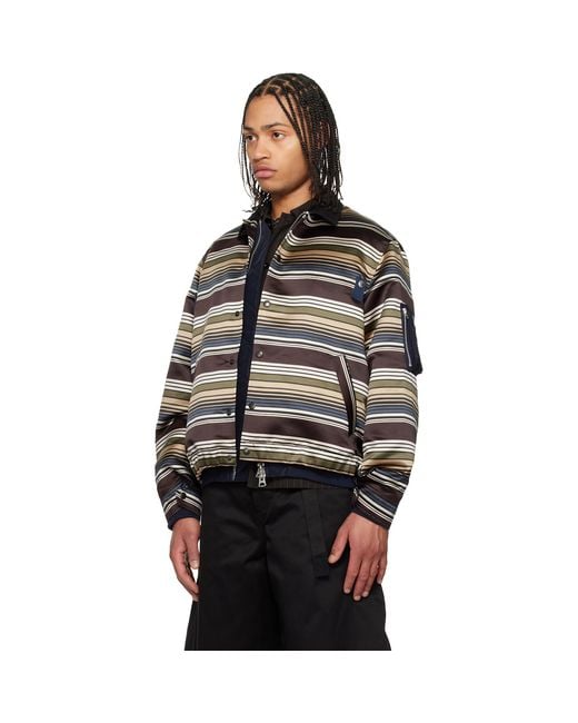 Sacai Black Horizontal Stripe Blouson Bomber Jacket for men