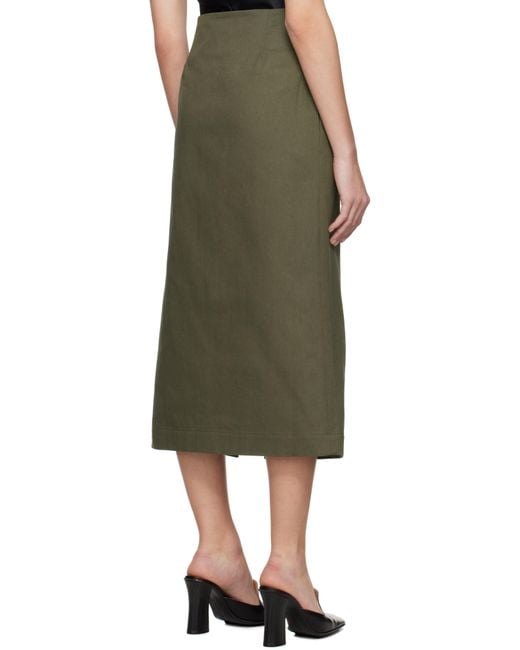 J.W. Anderson Green Khaki Strap Detail Slit Midi Skirt