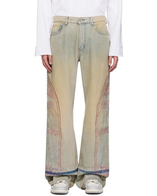 Who Decides War White Embroidered Jeans for men