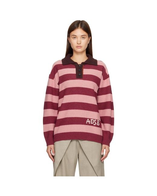 ANDERSSON BELL Red Loose-Fit Stripe Collar Polo