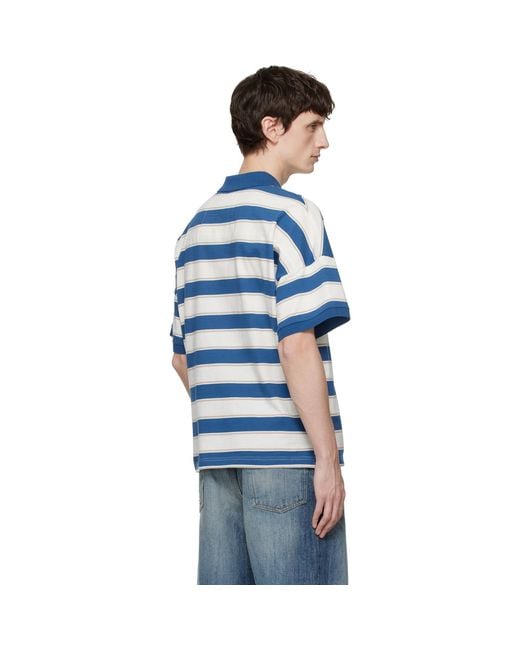 Rhude Blue Off- Fontaine Striped Ss Polo for men