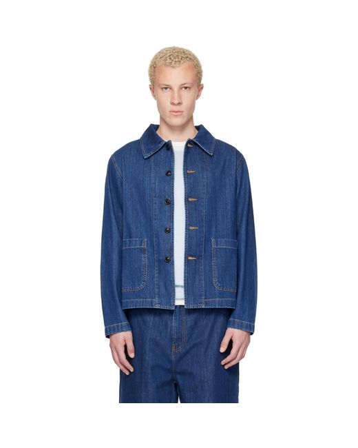 Merz B. Schwanen Blue Cropped Worker's Denim Jacket for men