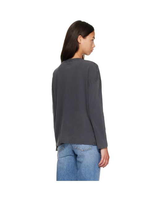 Anine Bing Black Ivan Long Sleeve 'Paris' Stencil T-Shirt