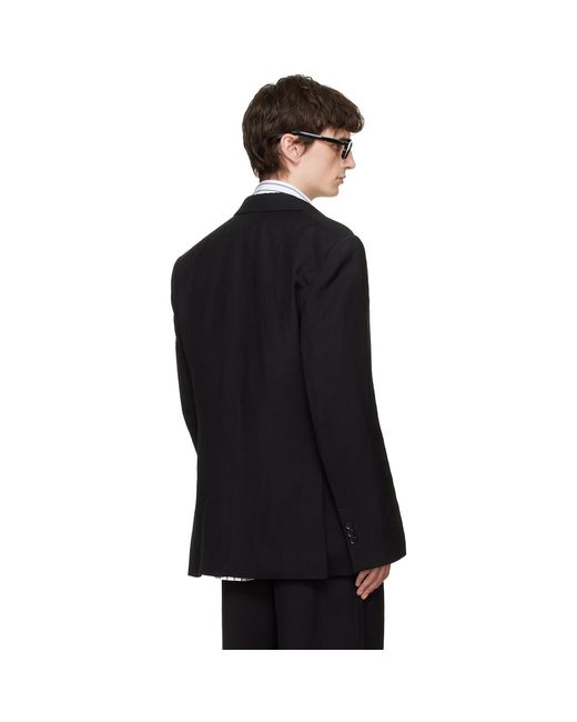 AMI Black Linen Blend Single-Breasted Straight Blazer for men