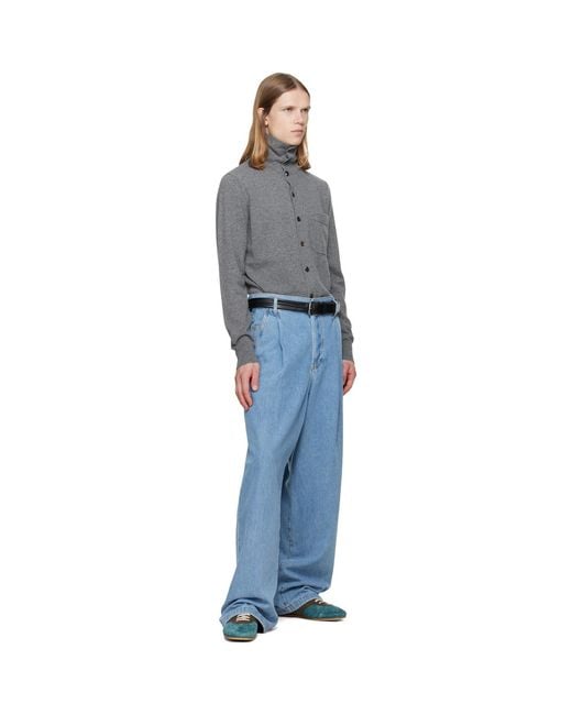 Dries Van Noten Gray Collar Cashmere Cardigan for men