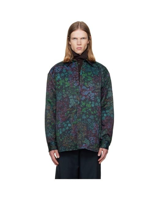 Dries Van Noten Blue Padded Floral Overshirt for men