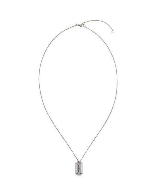 Saint Laurent Metallic Silver Razor Blade Necklace for men
