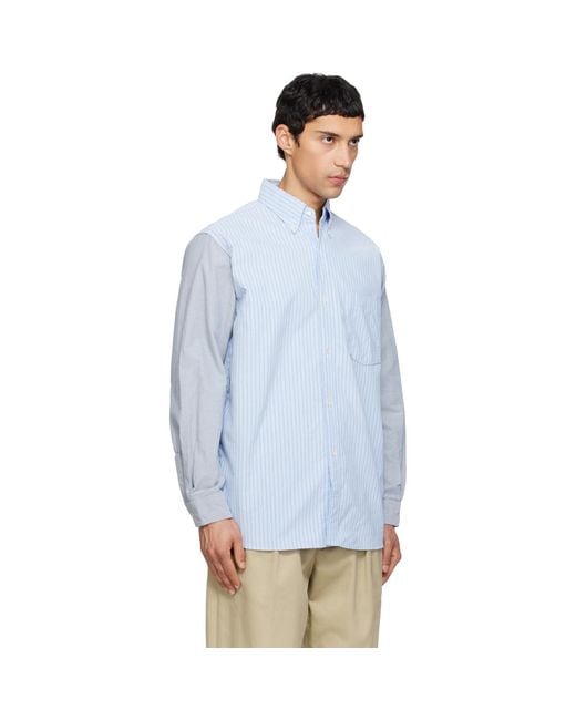 Nanamica Blue Button Down Stripe Storm Shirt for men