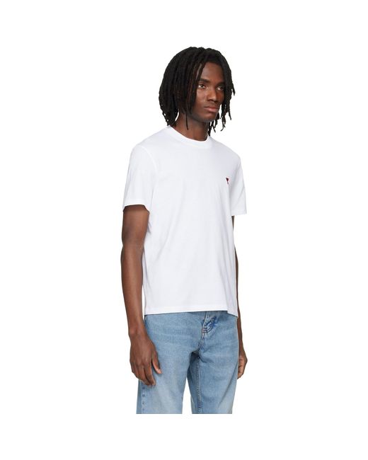AMI White Cotton Ami De Coeur T-Shirt for men