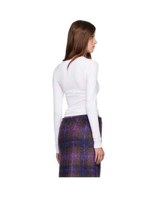 Ganni White Rib Long-Sleeve T-Shirt
