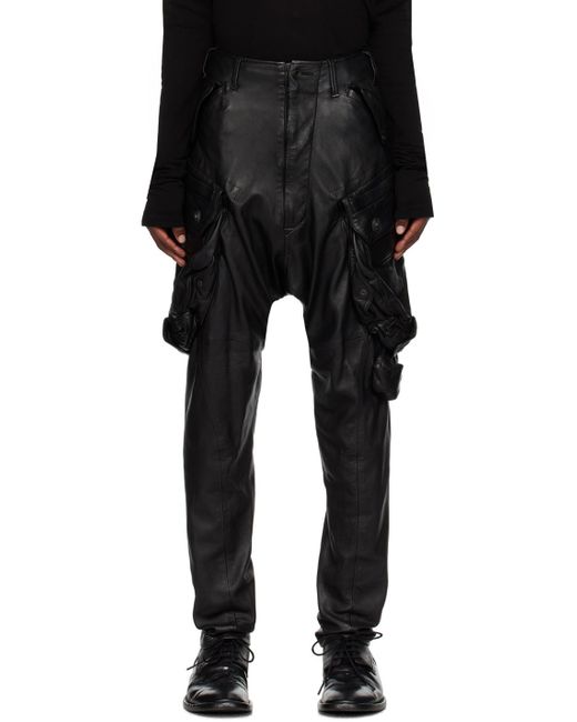 Julius Black Gas Mask Leather Cargo Pants for men
