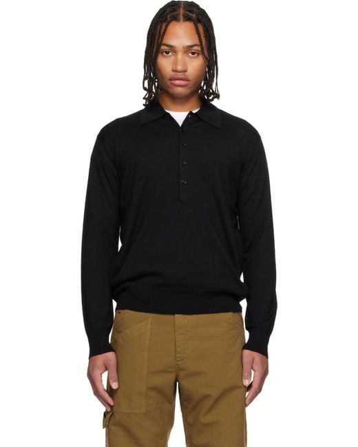 Dries Van Noten Black Merino Wool Polo for men