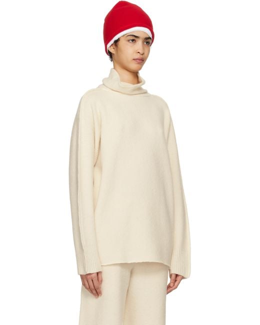 Issey Miyake Natural Off- Cotton & Alpaca Knit Turtleneck