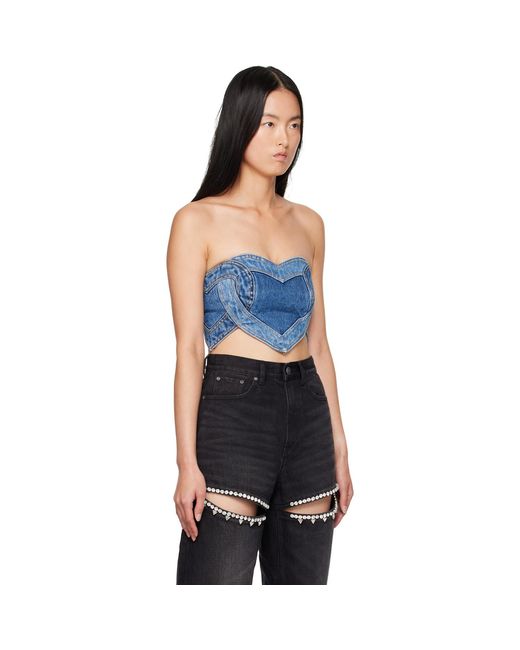 Area Black Patchwork Heart Bandeau Denim Top