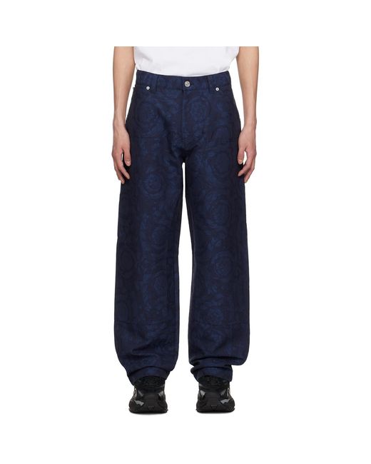 Versace Blue Barocco Jacquard Carpenter Trousers for men