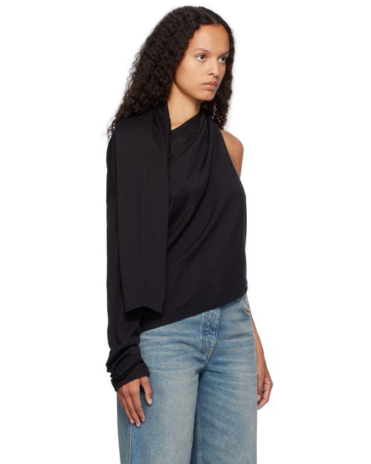 Courreges Black Asymmetric Off Shoulder T-Shirt