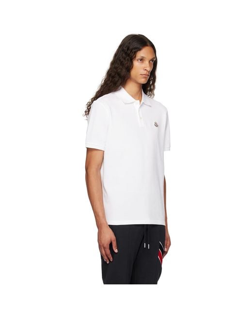 Moncler White Logo Patch Polo for men