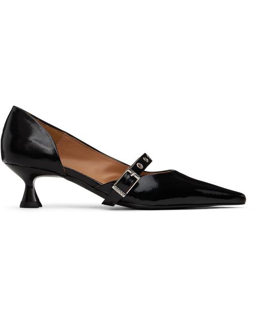 Ganni Black Feminine Buckle Kitten Heel Pumps