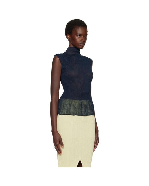 Issey Miyake Blue Chiffon Twist 1 Top