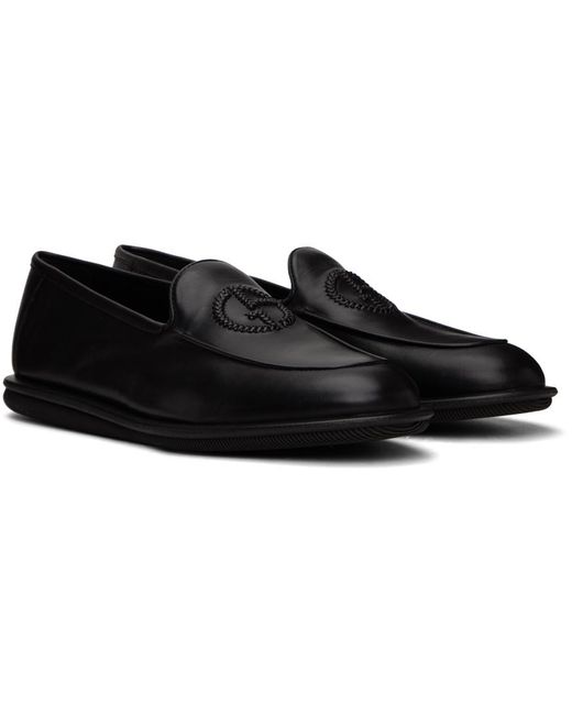 Giorgio Armani Black Embroidered Logo Loafers for men