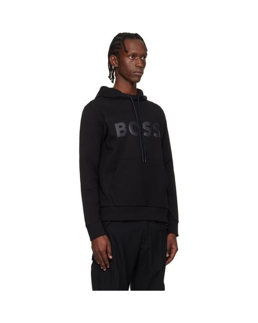 Boss Black Printed-Logo Hoodie for men