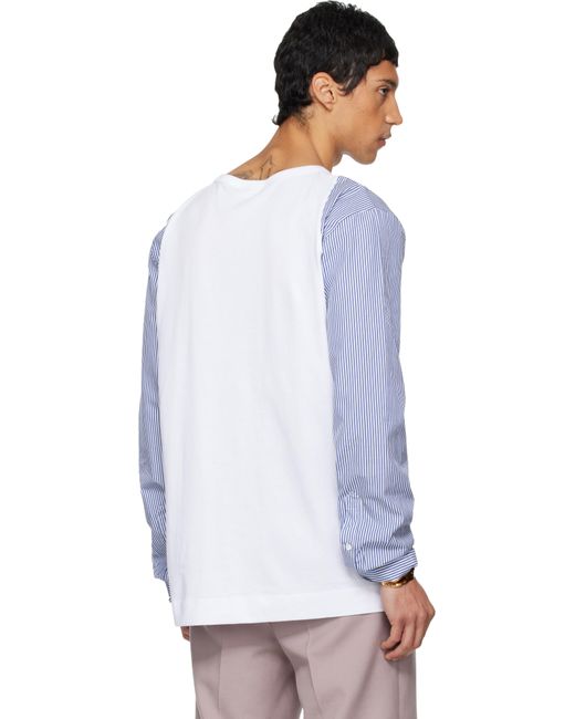 T-Shirt Blanc À Manches Contrastées Dries Van Noten pour homme en coloris White