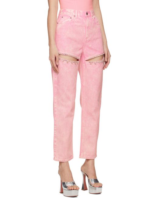 Area Pink Crystal Slit Jeans