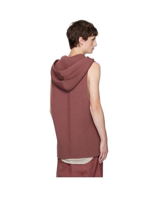 Rick Owens Red Concordians Ribbed Hoodie for men