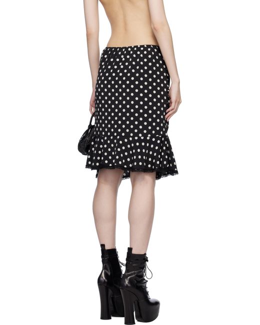 Anna Sui ブラック 水玉 ルーシュ ミディアムスカート Black