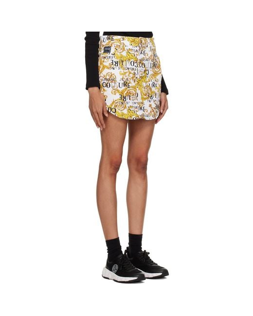 Versace Jeans Couture Black White Printed Denim Miniskirt