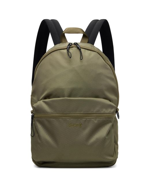 HUGO Green Khaki Embossed-Logo Backpack for men