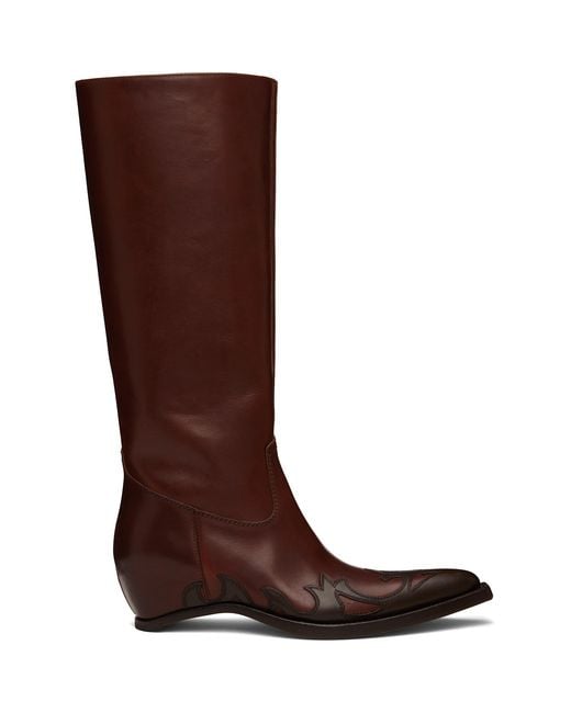 Maison Margiela Brown Tan Heel-Less Western Knee Boots