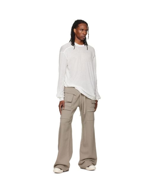 Rick Owens Natural Tower Creatch Wide Drawstring Cargo Pants for men