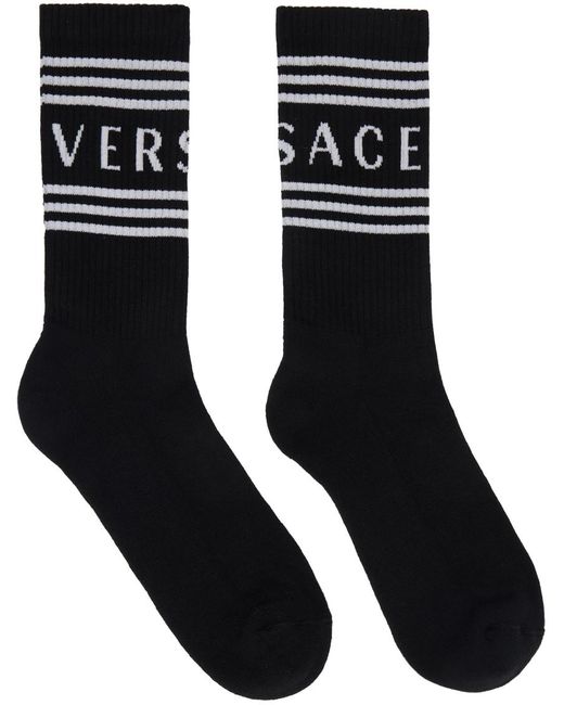 メンズ Versace &ホワイト 90s ヴィンテージ ロゴ ソックス Black