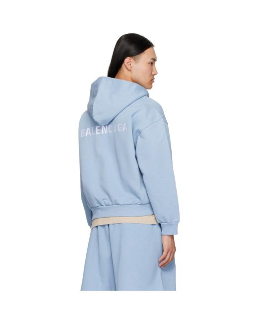 Balenciaga Blue Embroide Zip-up Hoodie for men