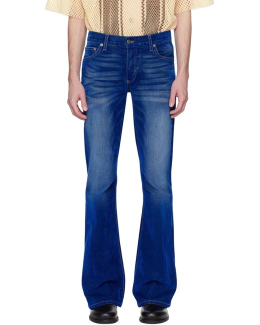 Cout de la Liberte Blue Jimmy Stretch Suede Flare Jeans for men