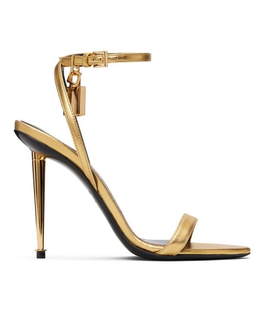 Tom Ford Metallic Nappa Padlock Pointy Naked Heeled Sandals